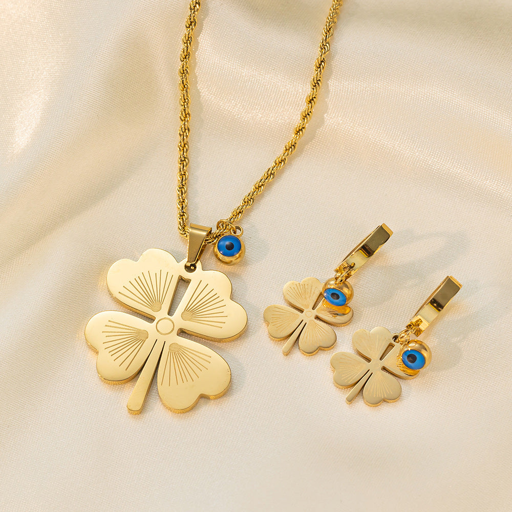 طقم مجوهرات نسائي من الستانلس ستيل مع أقراط