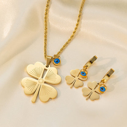 طقم مجوهرات نسائي من الستانلس ستيل مع أقراط