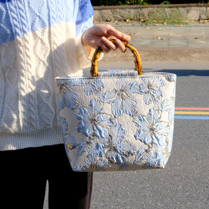 Women's Light Blue Bronzing Flower Canvas Bag