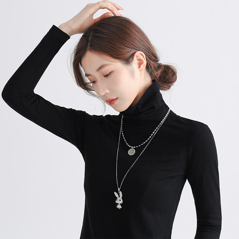 Double Decorative Titanium Steel Necklace Light Luxury Niche Long Diamond Rabbit Pendant Letter Necklace