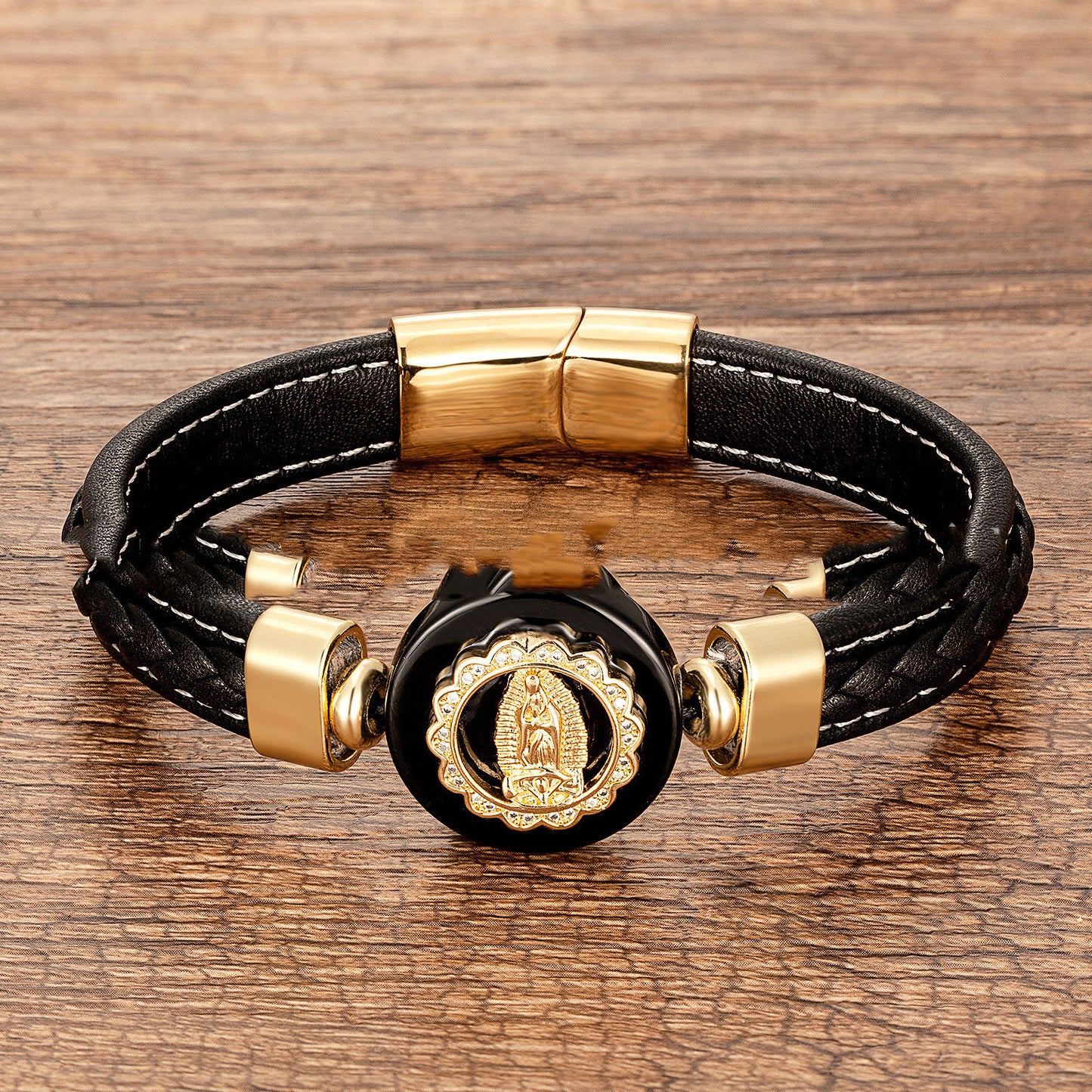 European And American Fashion Outer Stone Leather Cord Braided Bracelet