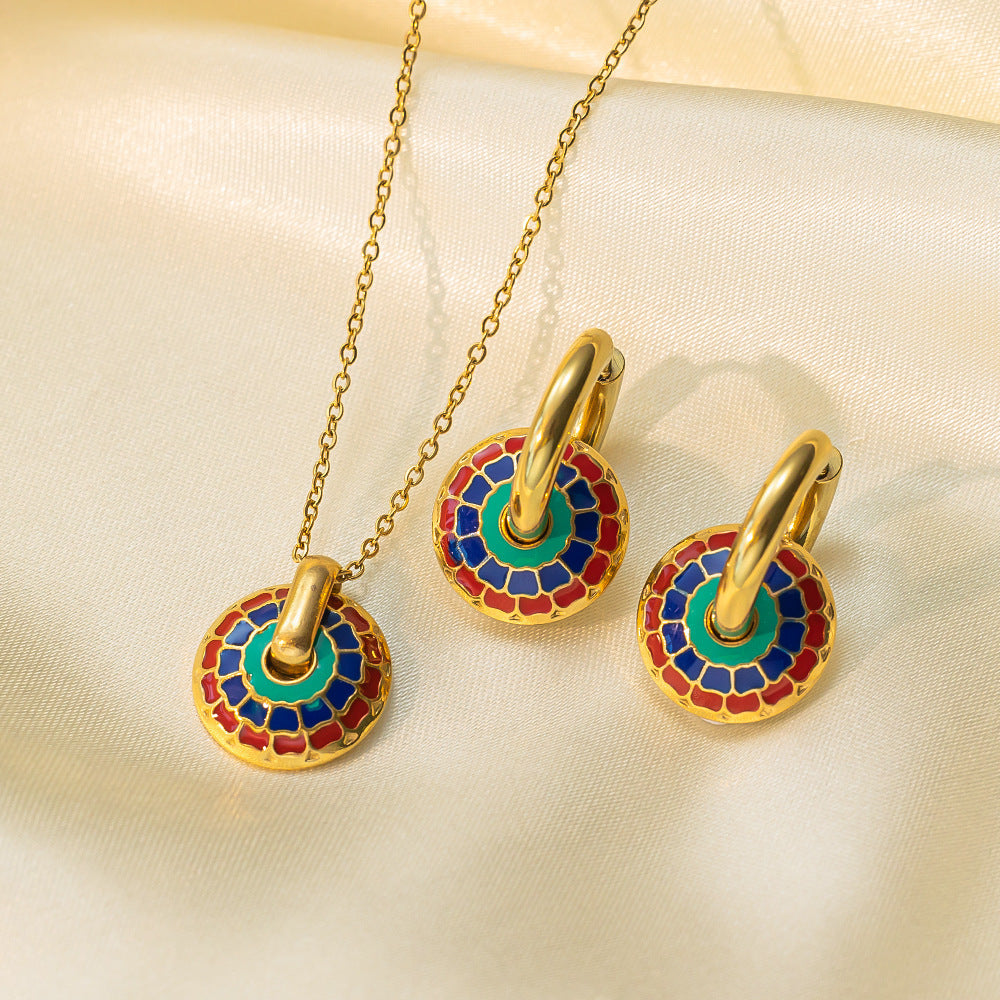 طقم مجوهرات نسائي من الستانلس ستيل مع أقراط