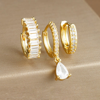 Geometric Water Drop Diamond Gold Plated Earrings