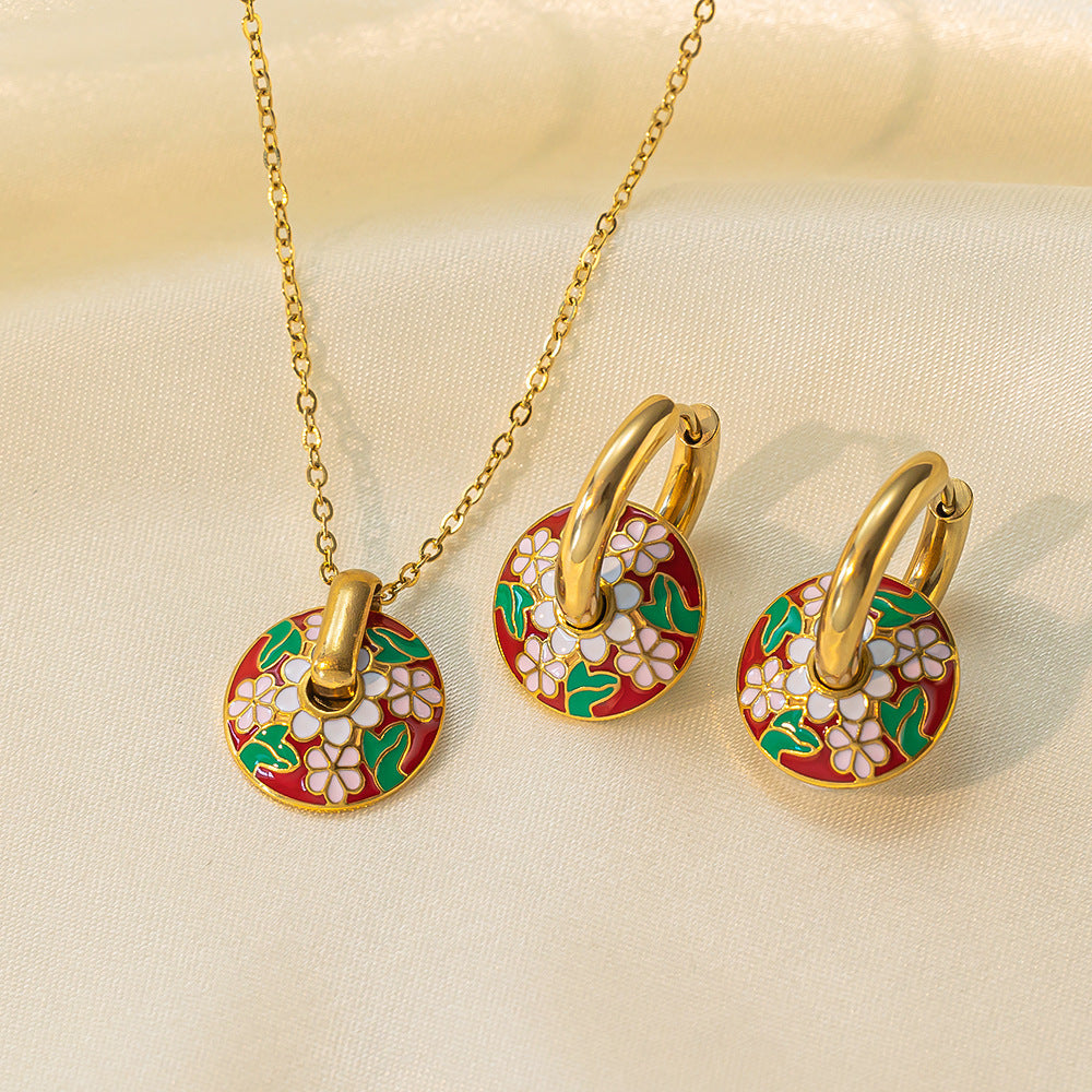 طقم مجوهرات نسائي من الستانلس ستيل مع أقراط