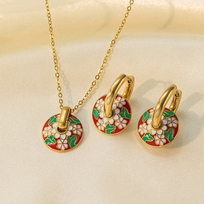 طقم مجوهرات نسائي من الستانلس ستيل مع أقراط