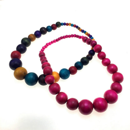 European And American Fashion Wooden Bead Long Necklace Bohemian Women's Colorful Large Beaded Pendant Necklace