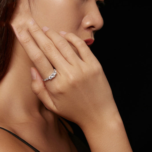 Sterling Silver Sparkling Moissanite Ring With White Gold Plating