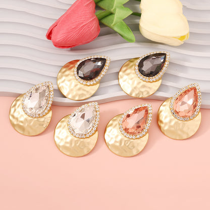 Drop Shape Inlaid Color Diamond French Exaggerated Earrings
