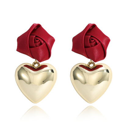 Valentine's Day Three-dimensional Rose Heart-shaped Earrings