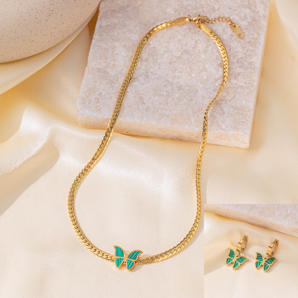 طقم مجوهرات نسائي من الستانلس ستيل مع أقراط