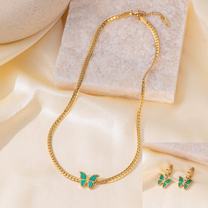 طقم مجوهرات نسائي من الستانلس ستيل مع أقراط