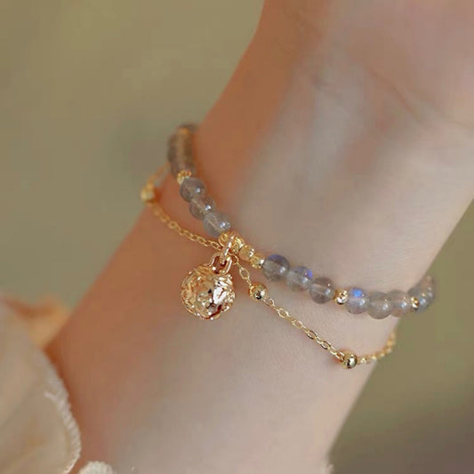 Women's Natural Blue Moonstone Double Stack Bracelet