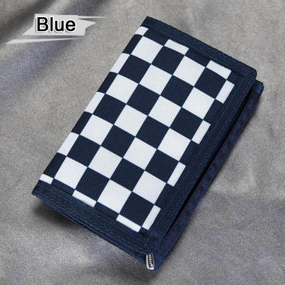 Men's Sports Tri-Fold Zip Check Canvas Wallet
