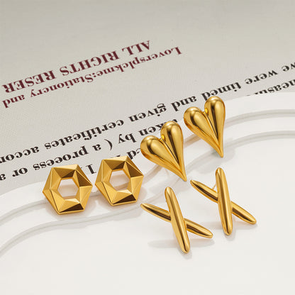 Simple Glossy Stainless Steel 18K Gold Cross Earrings