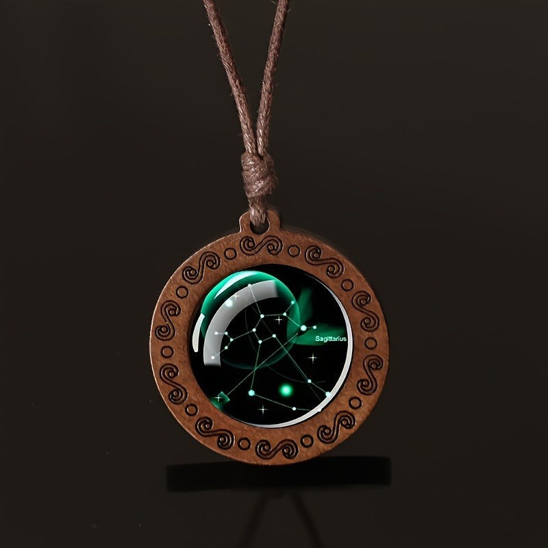 Zodiac Glass Pendant Vintage Necklace