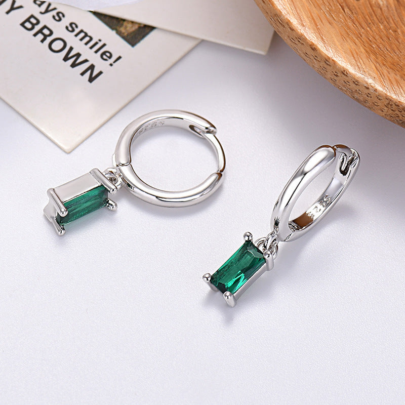 Silver Pin Rectangular Colored Zirconia Earrings