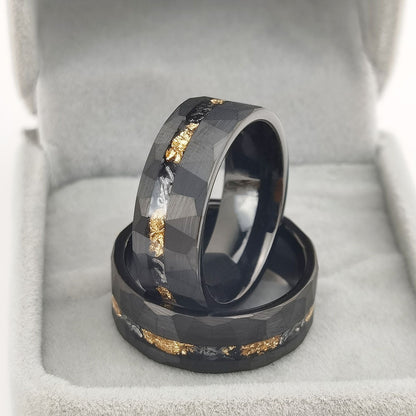 Tungsten Gold Ring Flat Batch Flower Groove Inlaid With Gold Foil Debris