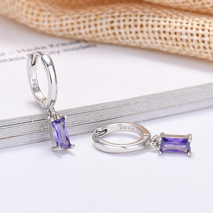 Silver Pin Rectangular Colored Zirconia Earrings