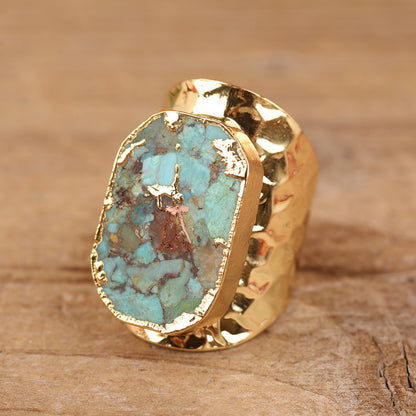 Natural Gold Turquoise Stone Bead Ring