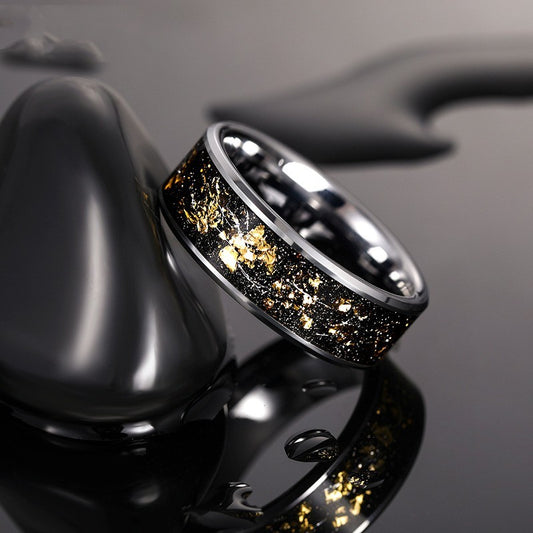 Tungsten Steel Inlaid 18K Gold Foil Width 8mm Men's Ring
