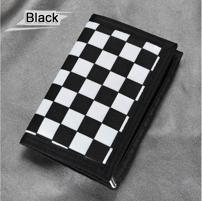 Men's Sports Tri-Fold Zip Check Canvas Wallet