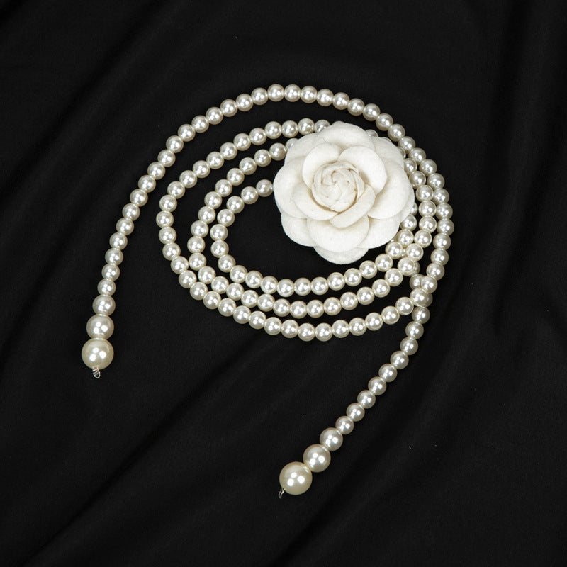 إكسسوار نسائي من سلسلة خصر رفيعة مزين بالزهور مصنوعة يدويًا من اللؤلؤ الحلو