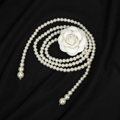 إكسسوار نسائي من سلسلة خصر رفيعة مزين بالزهور مصنوعة يدويًا من اللؤلؤ الحلو