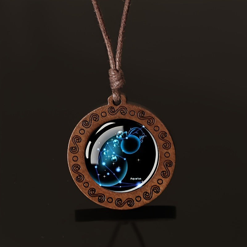 Zodiac Glass Pendant Vintage Necklace