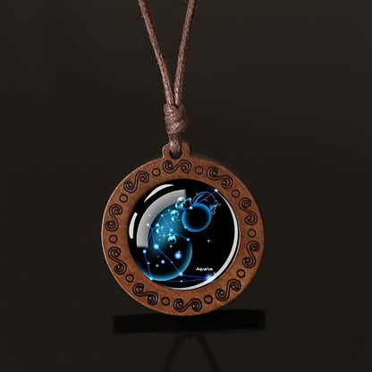 Zodiac Glass Pendant Vintage Necklace
