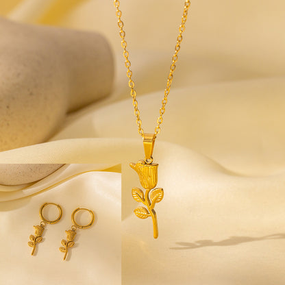 طقم مجوهرات نسائي من الستانلس ستيل مع أقراط