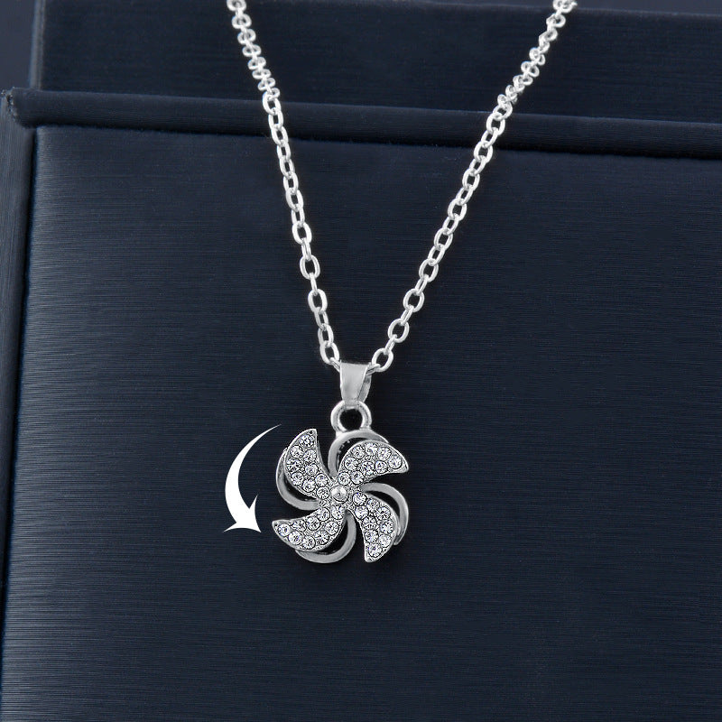 Rotating Clover Windmill Pendant Necklace