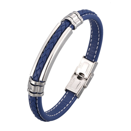 Fashion Braided Men's Stainless Steel Leather Bracelet