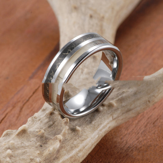 Antlers Black Silver Fashion Tungsten Ring