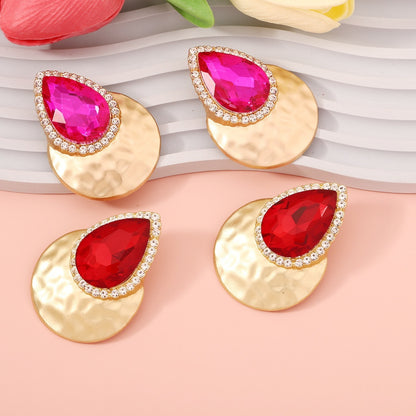 Drop Shape Inlaid Color Diamond French Exaggerated Earrings