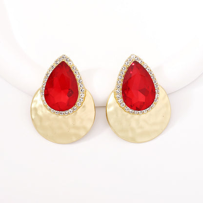 Drop Shape Inlaid Color Diamond French Exaggerated Earrings