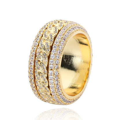 Fashion Statement Hip Hop Zircon Ring Rotatable Cuban Ring