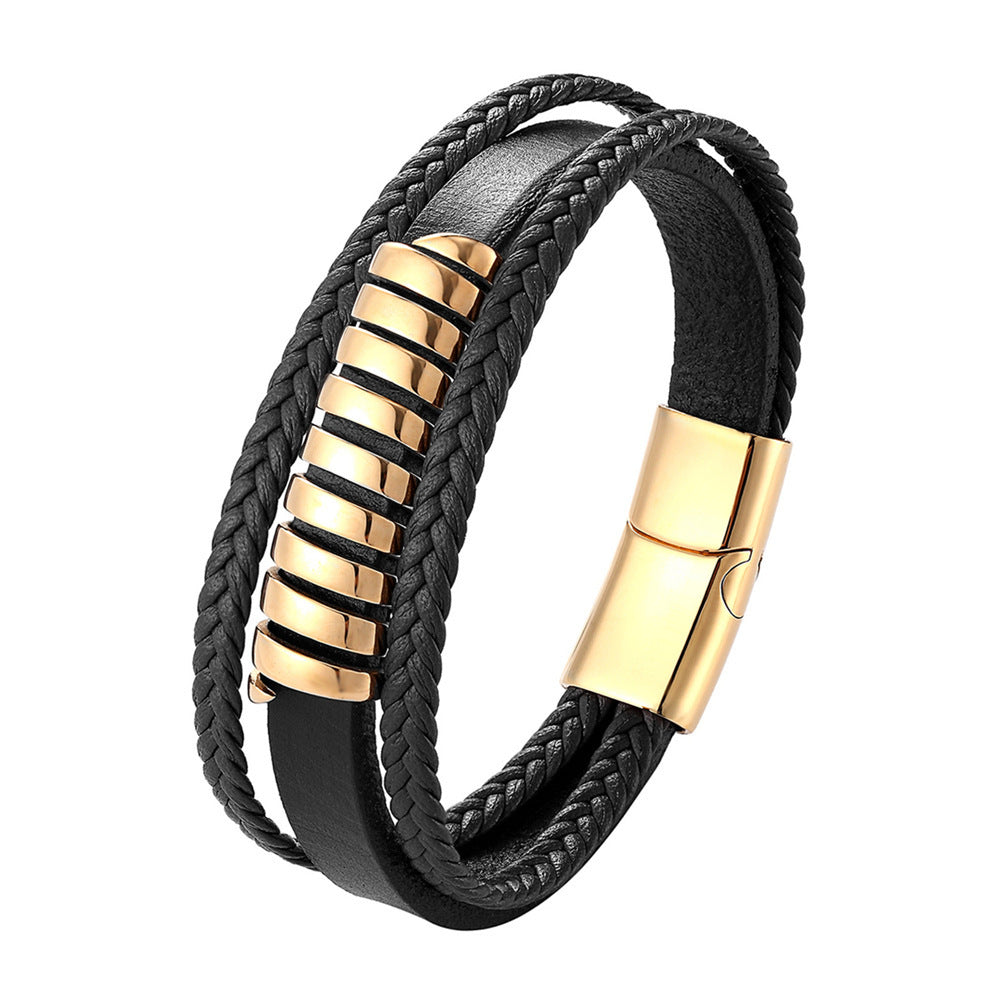 Men's Stainless Steel Magnet Buckle Multilayer Leather Hand Strap