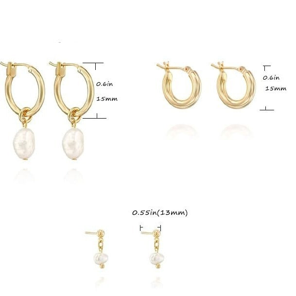 Brass Imitation Pearl Simple And Stylish Earrings Three-piece Set