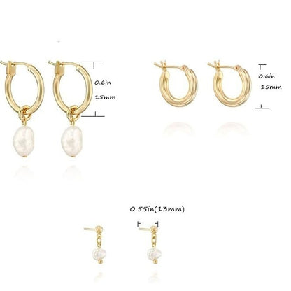 Brass Imitation Pearl Simple And Stylish Earrings Three-piece Set