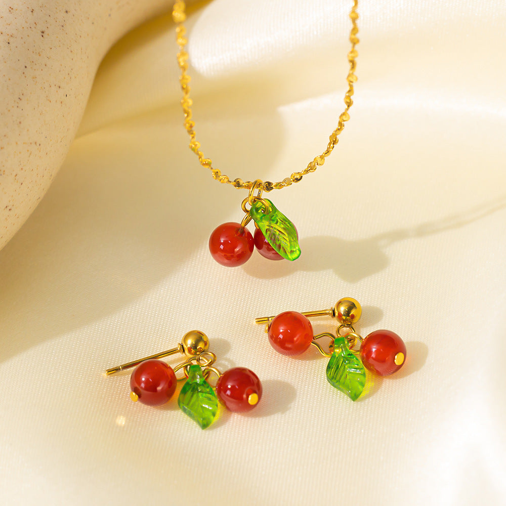 طقم مجوهرات نسائي من الستانلس ستيل مع أقراط