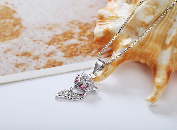 925 Sterling Silver Genuine Micro Inlaid Zircon Fox Pendant
