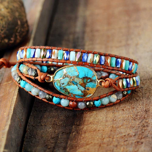 Natural Turquoise Edging Handmade Ethnic Crystal Braided Bracelet