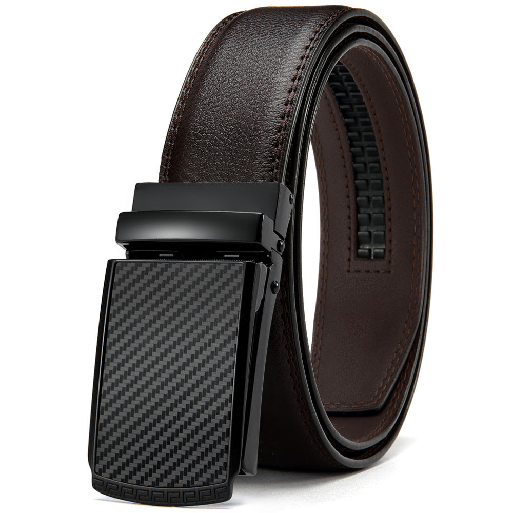 Men's Casual Fashion Automatic Buckle Two Layer Cowhide Leather Belt