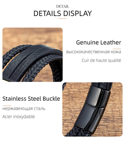 Casual Leather Stainless Steel Magnet Buckle Braided Bracelet