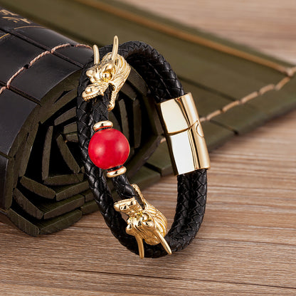 Fashion Double Layer Woven Leather String Chinese Faucet Bracelet