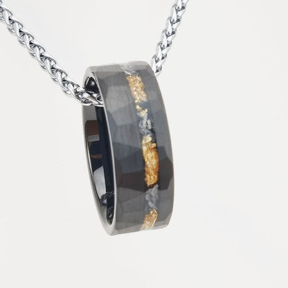 Tungsten Gold Ring Flat Batch Flower Groove Inlaid With Gold Foil Debris