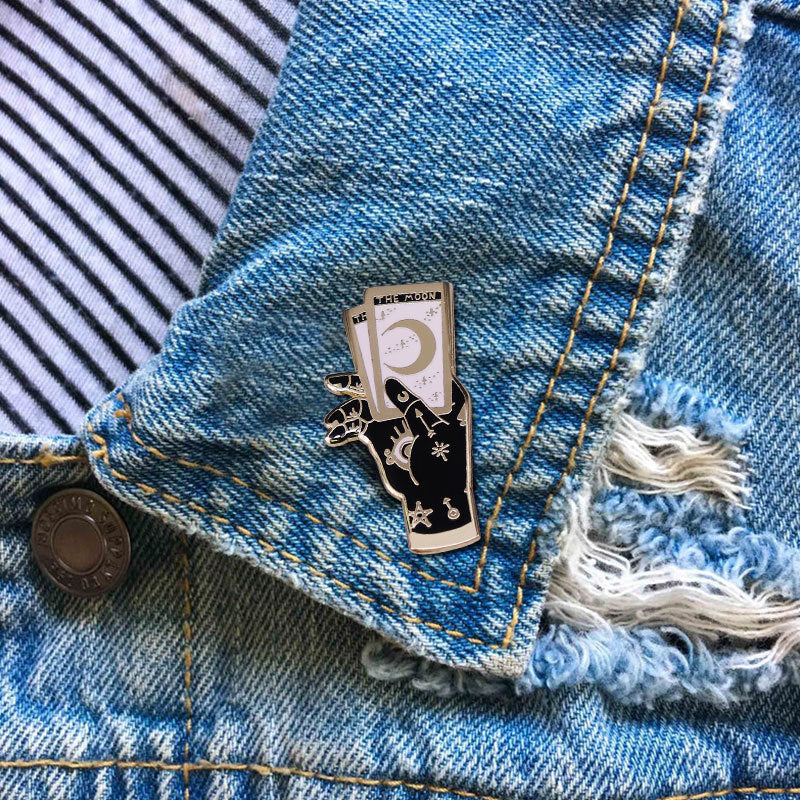 Mysterious Hand Brooch Moon Tarot Badge