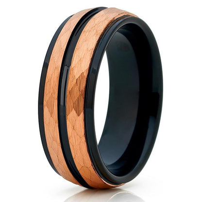 8mm Wide Batch Flower Blue Platform Two-color Steel Ring Jewelry