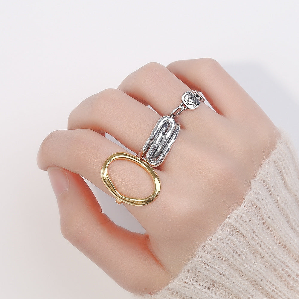 925 Sterling Silber Ring INS Einfacher geometrischer unregelmäßiger Hohlring für Frauen