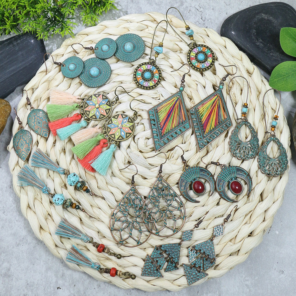 أقراط نسائية مرصعة بالألماس بتصميم بوهيمي مجوف